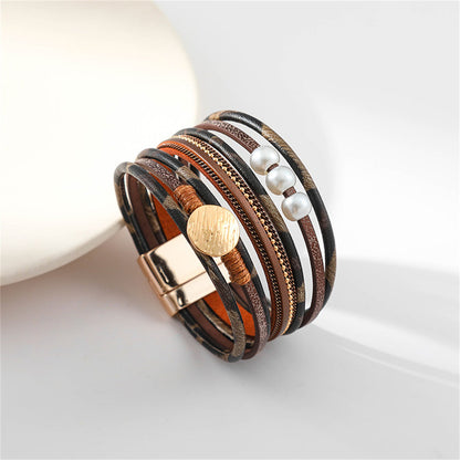 Bronze Polystyrene and Pearl 18K Gold-Plated Stacked Bracelet, gold bracelet for women, dainty minimalist design, side view