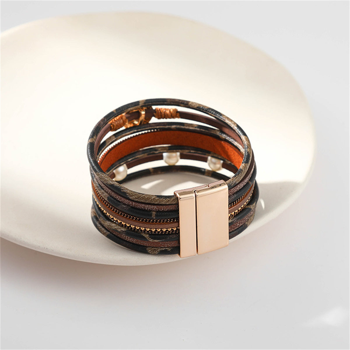 Bronze Polystyrene and Pearl 18K Gold-Plated Stacked Bracelet, gold bracelet for women, lifestyle look
