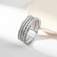 Gray Polystyrene & Silver-Plated Layered Beaded Bracelet
