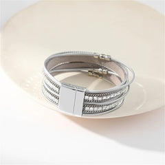 Gray Polystyrene & Silver-Plated Layered Beaded Bracelet