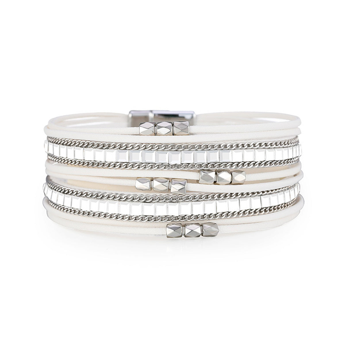White Polystyrene & Silver-Plated Multi-Strand Bracelet