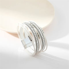 White Polystyrene & Silver-Plated Multi-Strand Bracelet