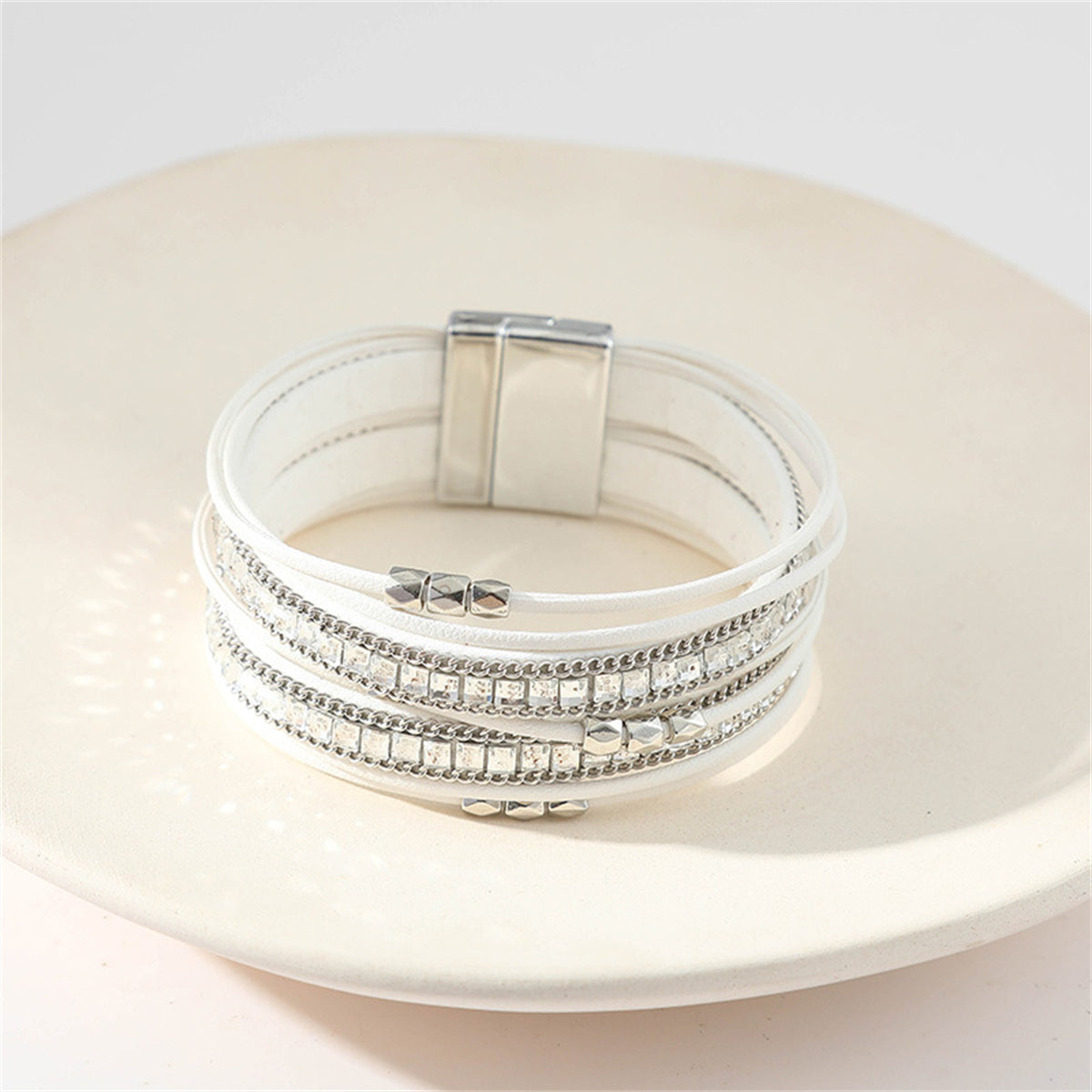 White Polystyrene & Silver-Plated Multi-Strand Bracelet