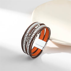 Brown Polystyrene & Silver-Plated Multi-Strand Bracelet