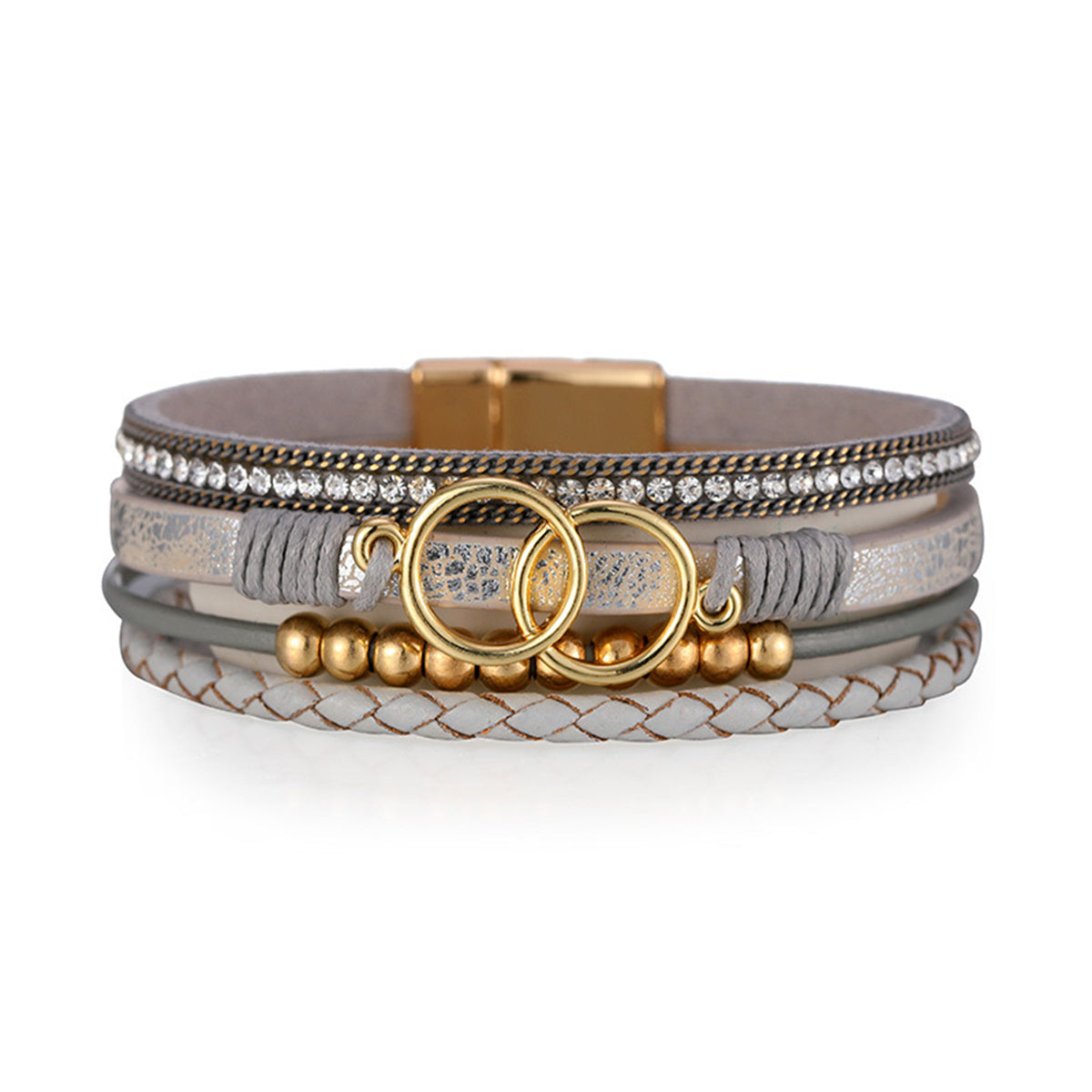 Gray Polystyrene & Cubic Zirconia 18K Gold-Plated Braided Stacked Bracelet