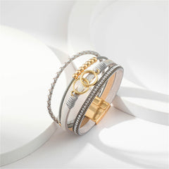 Gray Polystyrene & Cubic Zirconia 18K Gold-Plated Braided Stacked Bracelet