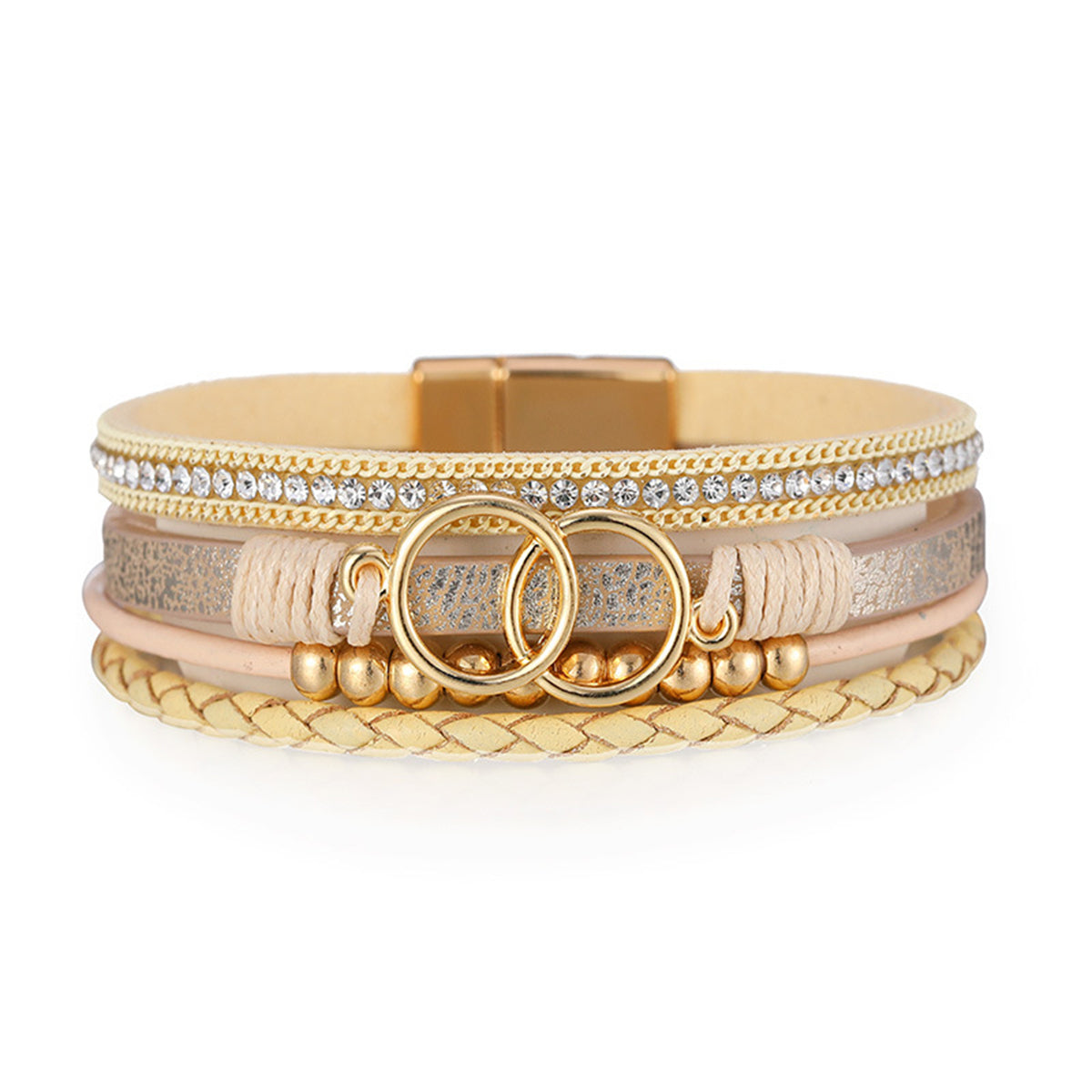 Cubic Zirconia & Polystyrene 18K Gold-Plated Circular Link Layered Bracelet