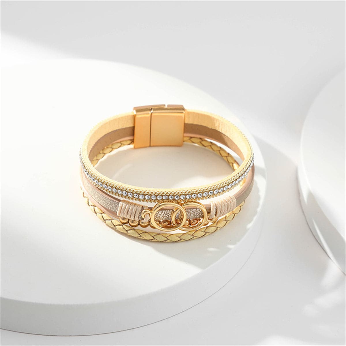 Cubic Zirconia & Polystyrene 18K Gold-Plated Circular Link Layered Bracelet