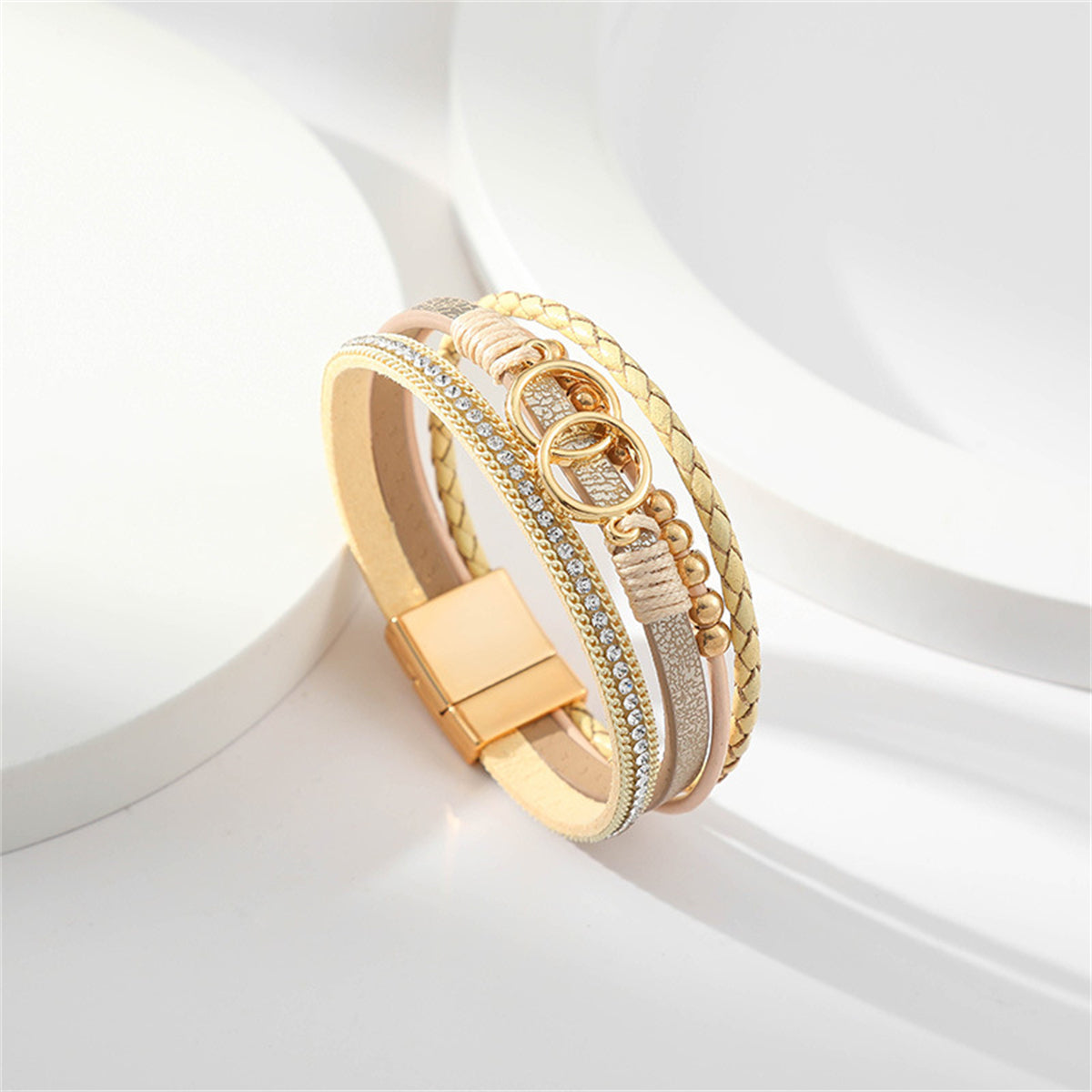 Cubic Zirconia & Polystyrene 18K Gold-Plated Circular Link Layered Bracelet