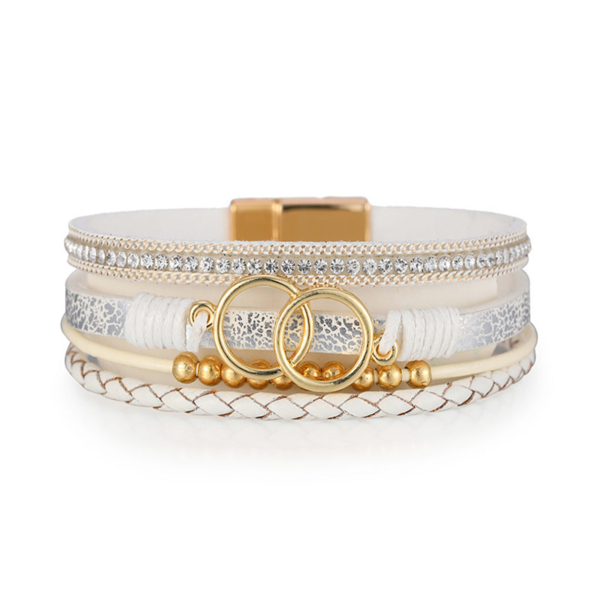 White Polystyrene & Cubic Zirconia 18K Gold-Plated Interlocked Circle Bracelet