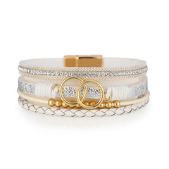 White Polystyrene & Cubic Zirconia 18K Gold-Plated Interlocked Circle Bracelet