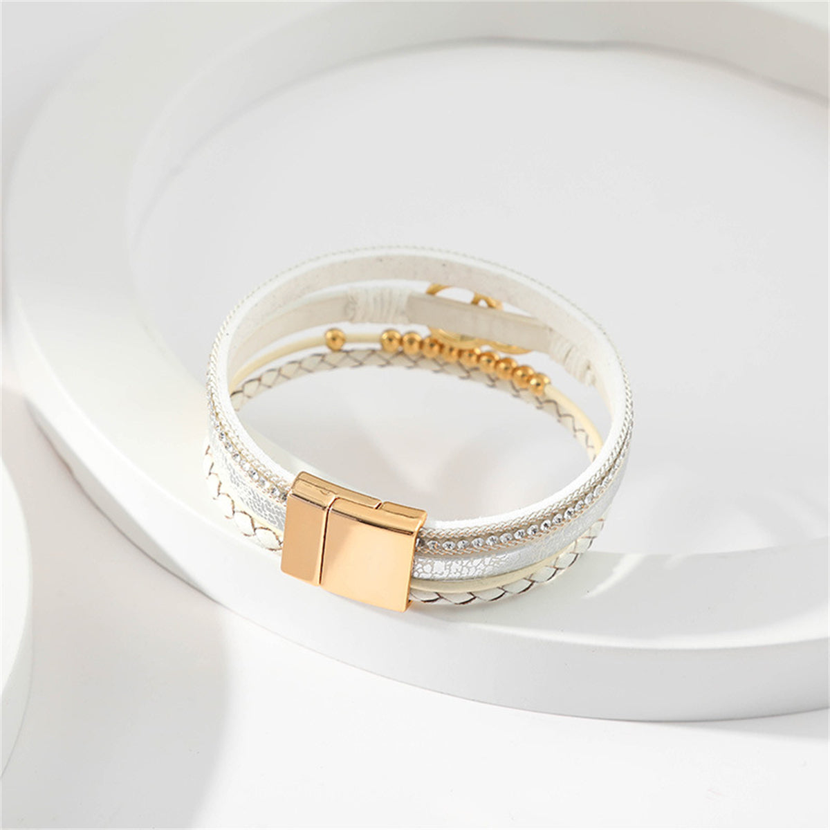 White Polystyrene & Cubic Zirconia 18K Gold-Plated Interlocked Circle Bracelet