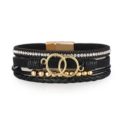 Black Polystyrene & Cubic Zirconia 18K Gold-Plated Braided Stacked Bracelet