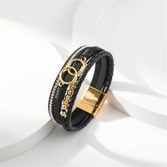 Black Polystyrene & Cubic Zirconia 18K Gold-Plated Braided Stacked Bracelet