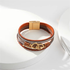 Brown Polystyrene & Cubic Zirconia 18K Gold-Plated Braided Stacked Bracelet