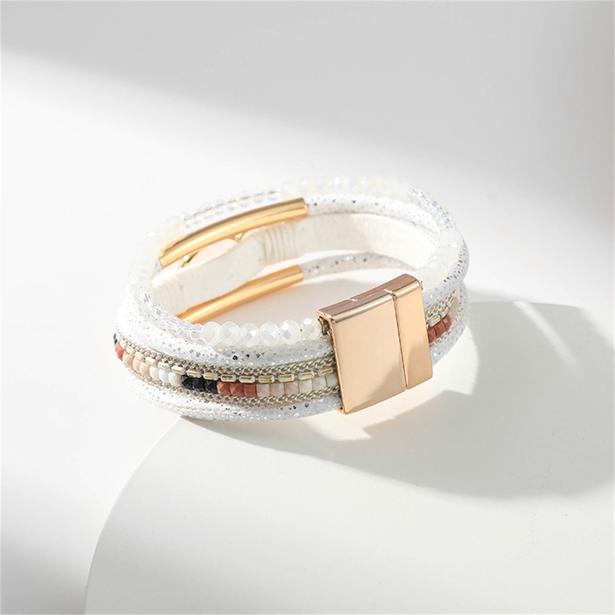 White Polystyrene & Crystal 18K Gold-Plated Layered Bracelet