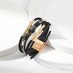 Black Crystal & Polystyrene Acrylic 18K Gold-Plated Strand Bracelet