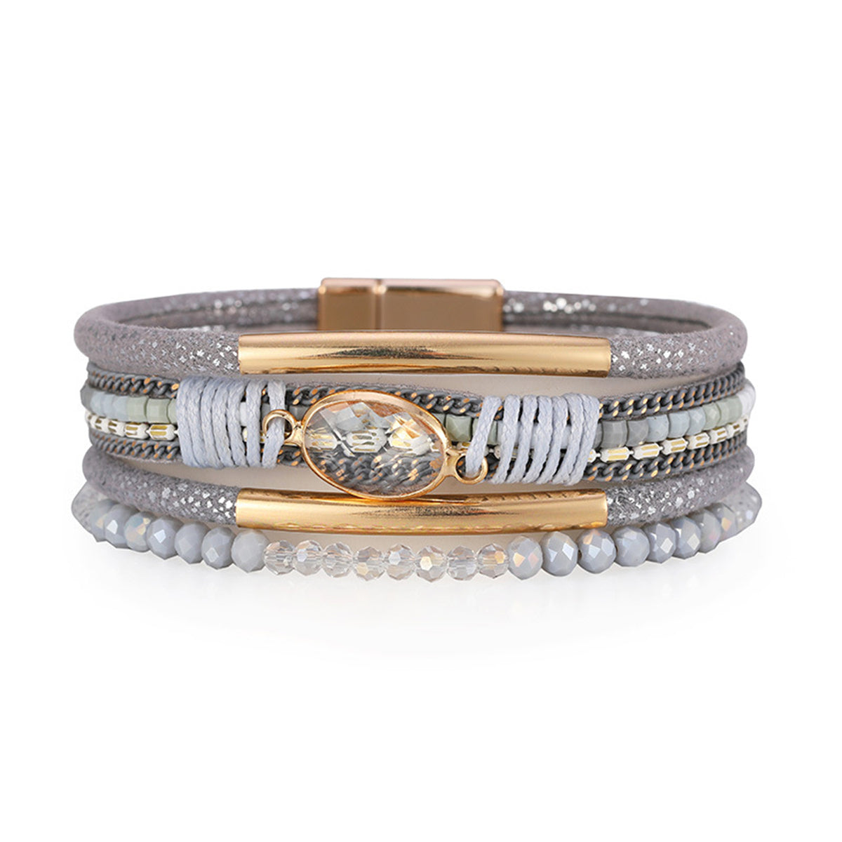 Gray Crystal & Polystyrene 18K Gold-Plated Stacked Bracelet