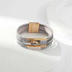 Gray Crystal & Polystyrene 18K Gold-Plated Stacked Bracelet