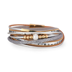 Gray Polystyrene & Pearl 18K Gold-Plated Stacked Bracelet