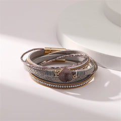 Pink Polystyrene & Cubic Zirconia 18K Gold-Plated Copper Layered Bracelet
