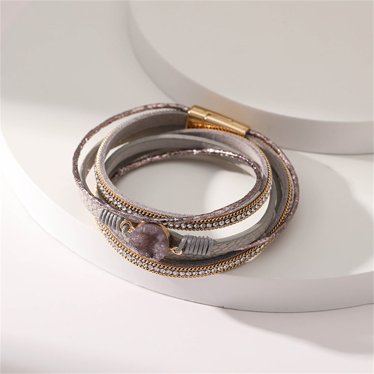 Pink Polystyrene & Cubic Zirconia 18K Gold-Plated Copper Layered Bracelet
