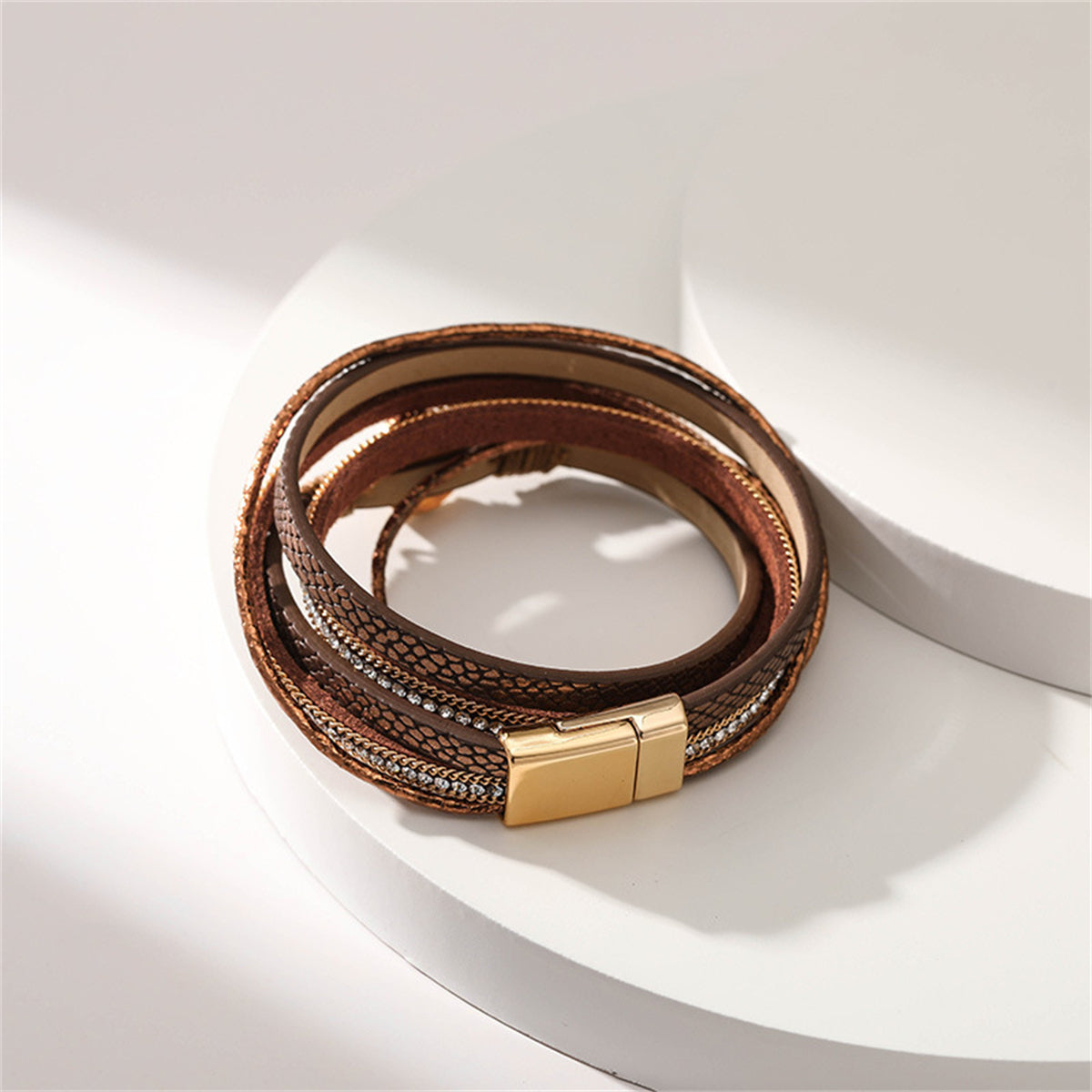 Brown Polystyrene & Cubic Zirconia Cluster Layered Bracelet