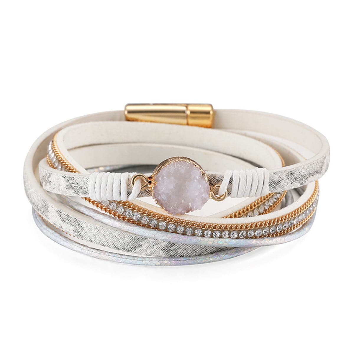Cubic Zirconia and White Resin Cluster 18K Gold-Plated Layered Bracelet, gold bracelet for women, front view