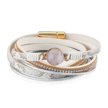 Cubic Zirconia and White Resin Cluster 18K Gold-Plated Layered Bracelet, gold bracelet for women, front view