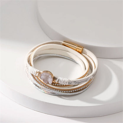Cubic Zirconia and White Resin Cluster 18K Gold-Plated Layered Bracelet, gold bracelet for women, detail close-up