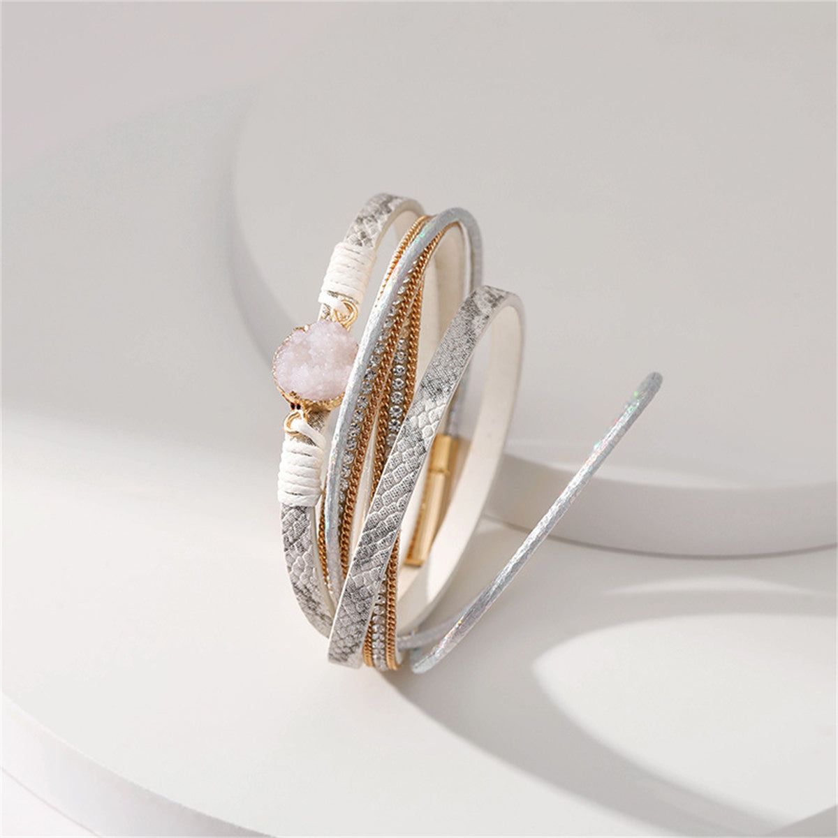 Cubic Zirconia and White Resin Cluster 18K Gold-Plated Layered Bracelet, gold bracelet for women, lifestyle look