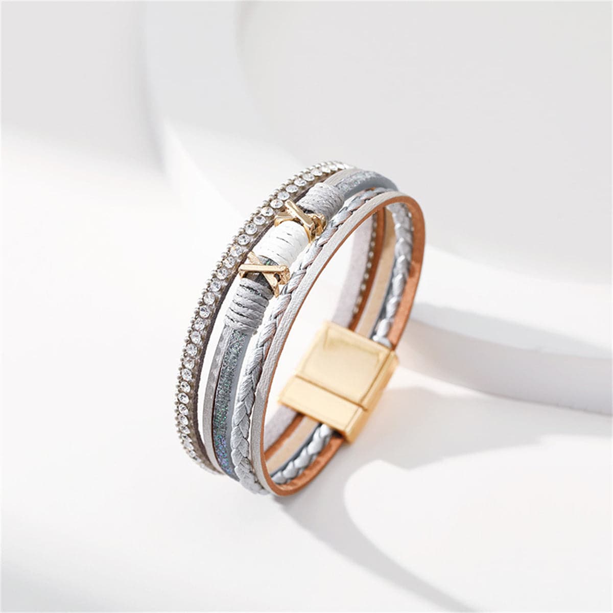 Gray Polystyrene and Cubic Zirconia 18K Gold-Plated Multistrand Bracelet, gold bracelet for women, side view