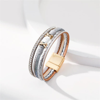 Gray Polystyrene and Cubic Zirconia 18K Gold-Plated Multistrand Bracelet, gold bracelet for women, side view