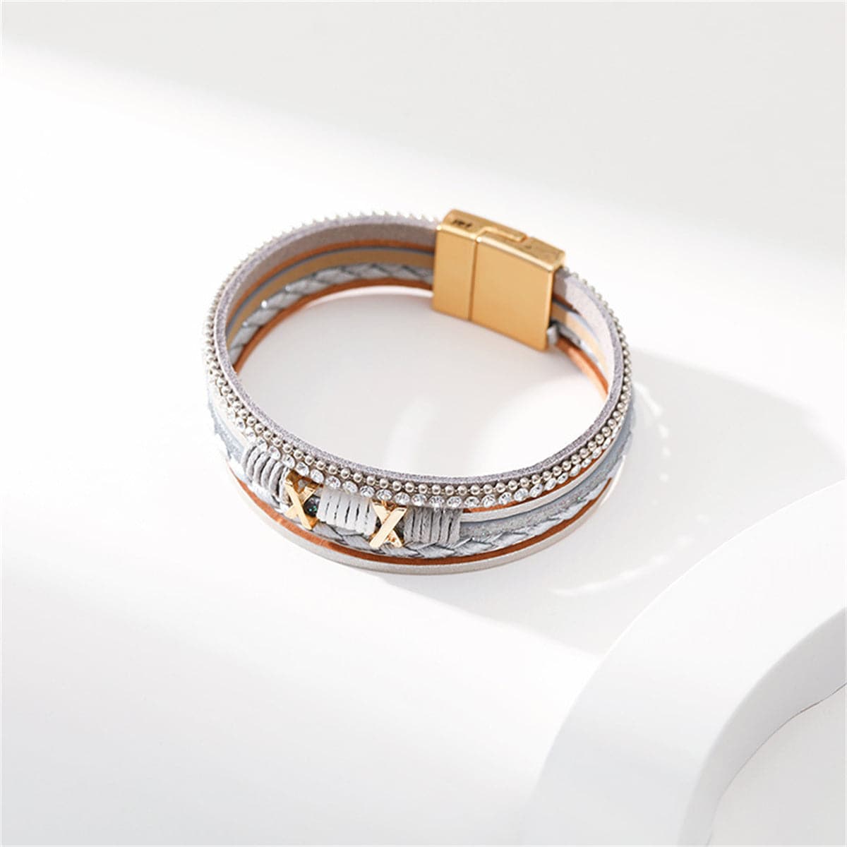 Gray Polystyrene and Cubic Zirconia 18K Gold-Plated Multistrand Bracelet, gold bracelet for women, lifestyle look