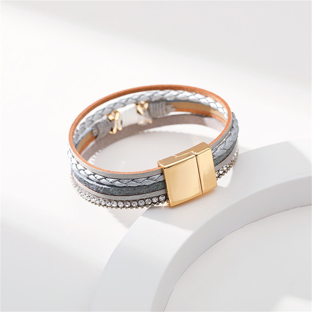 Gray Polystyrene and Cubic Zirconia 18K Gold-Plated Multistrand Bracelet, gold bracelet for women, styled look