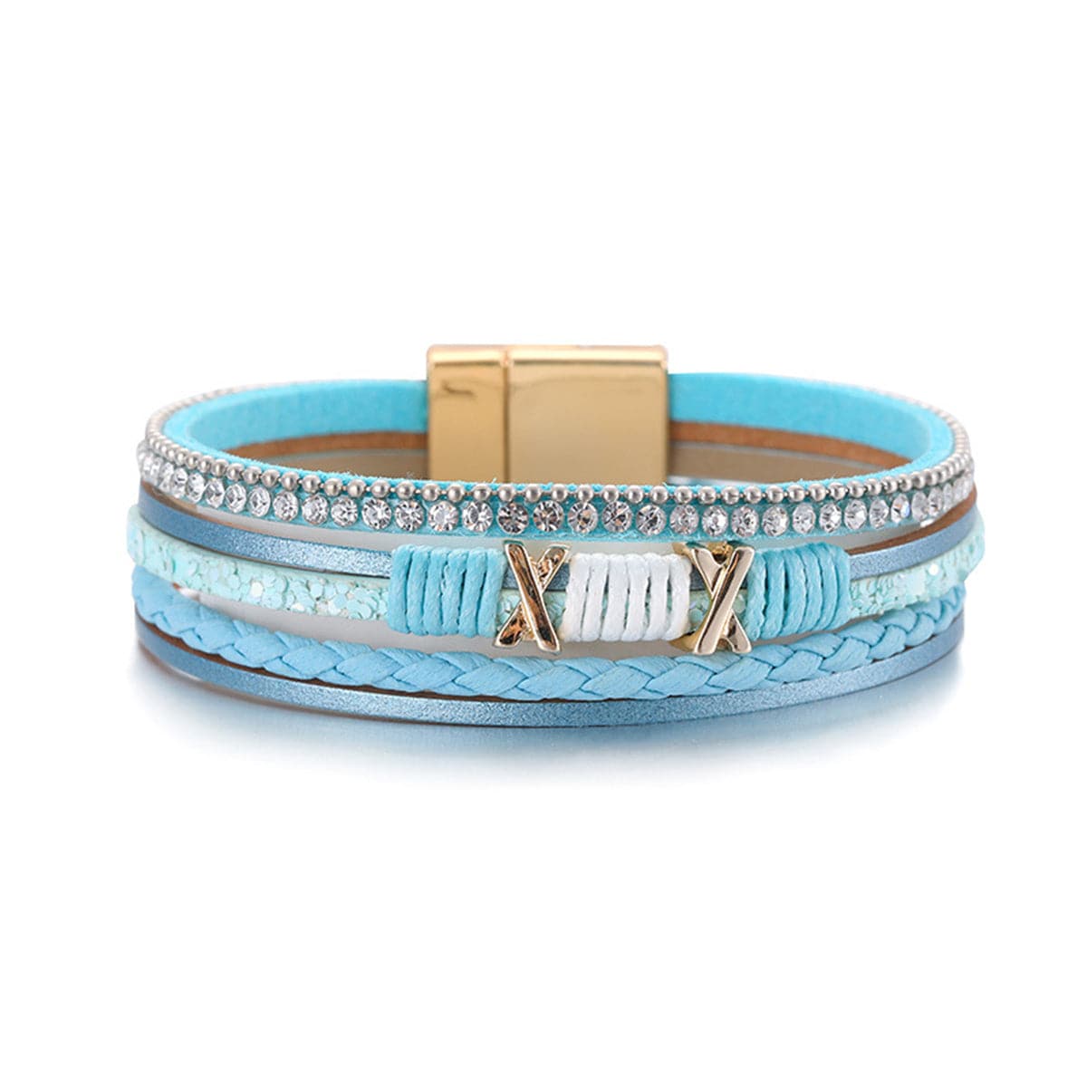 Blue and Cubic Zirconia Multistrand Cuff, bracelet for women, everyday style, front view