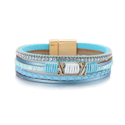 Blue and Cubic Zirconia Multistrand Cuff, bracelet for women, everyday style, front view