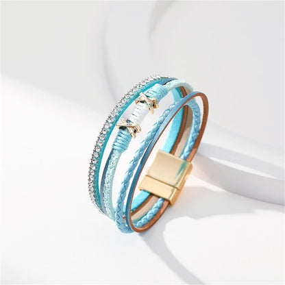 Blue and Cubic Zirconia Multistrand Cuff, bracelet for women, everyday style, side view