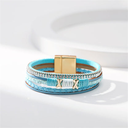 Blue and Cubic Zirconia Multistrand Cuff, bracelet for women, everyday style, lifestyle look