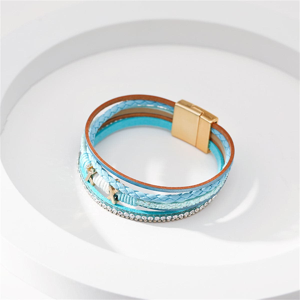 Blue and Cubic Zirconia Multistrand Cuff, bracelet for women, everyday style, detail close-up
