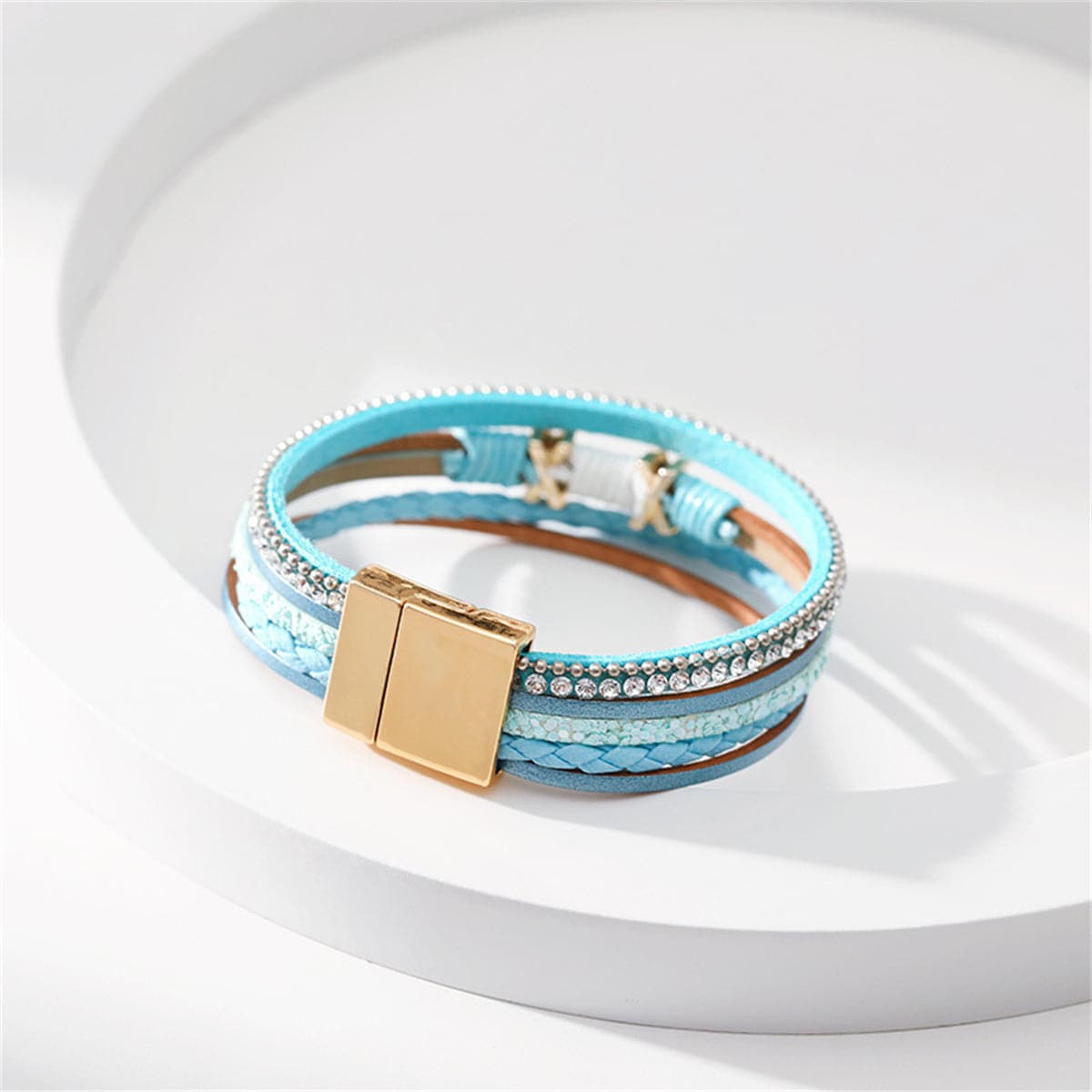 Blue and Cubic Zirconia Multistrand Cuff, bracelet for women, everyday style, styled look
