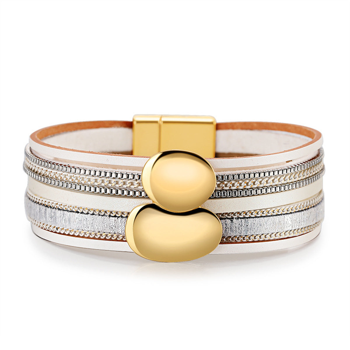 White Polystyrene and 18K Gold-Plated Pea Layered Bracelet, gold bracelet for women, dainty minimalist design, front view