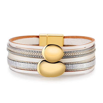 White Polystyrene and 18K Gold-Plated Pea Layered Bracelet, gold bracelet for women, dainty minimalist design, front view