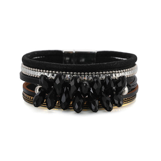 Black Cubic Zirconia and Polystyrene Layered Bracelet, bracelet for women, elegant gift for her, front view