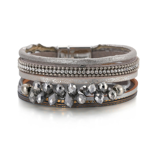 Gray and Acrylic Cubic Zirconia Layered Bracelet, bracelet for women, dainty minimalist design, front view
