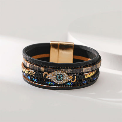 Blue Cubic Zirconia and Black Polystyrene Evil Eye Layered Bracelet, bracelet for women, detail close-up