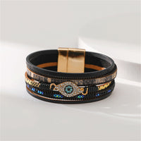 Blue Cubic Zirconia & Black Faux Leather Evil Eye Layered Bracelet