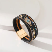 Blue Cubic Zirconia & Black Faux Leather Evil Eye Layered Bracelet
