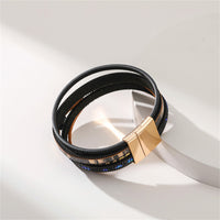 Blue Cubic Zirconia & Black Faux Leather Evil Eye Layered Bracelet