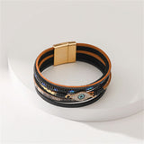 Blue Cubic Zirconia & Black Faux Leather Evil Eye Layered Bracelet